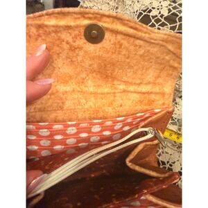 Cork Look Brown Foldover Wallet Clutch Boho Snap Closure Zip Pocket